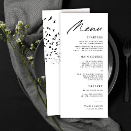 Menu Pássaros Modernos de Casamento Preto e Branco de P