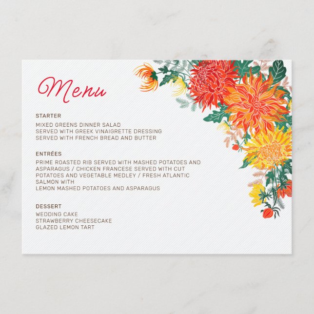Menu Pastel Orange Yellow Primavera Dahlia Flores Casam (Frente)