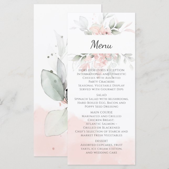 Menu Pastel Pink and Green Roses Wedding (Frente/Verso)