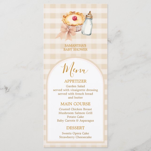 Menu Pastel Um Pequeno Chá de fraldas De Pie Gingham (Frente)