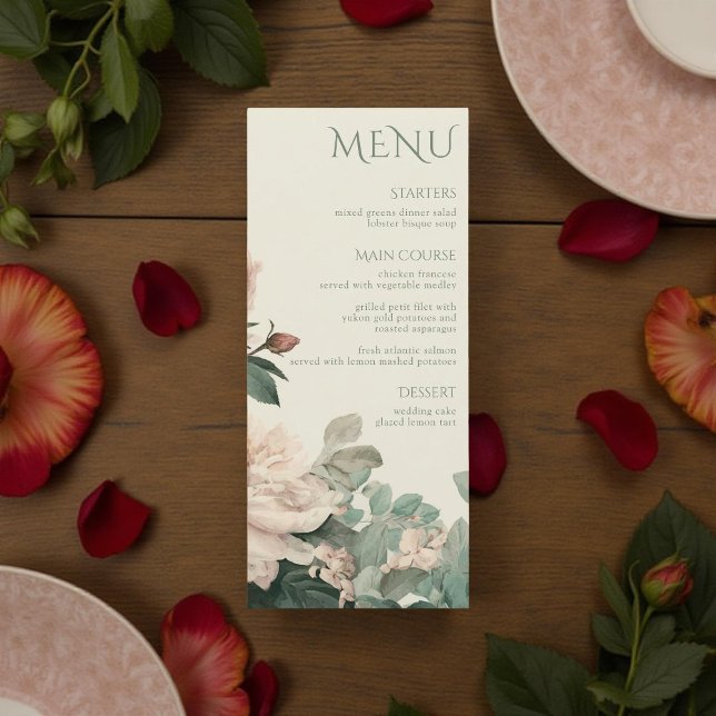 Menu Pastel Watercolor Rose Peonies Floral Wedding (Criador carregado)