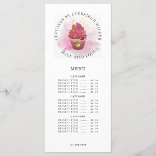 Menu Pastelaria de Cupcake de Aquarela