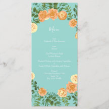 Peach & Aqua Peony & Rosa Floral WedMenu