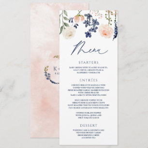Menu Peach & Blue Weddflower Floral Botânico