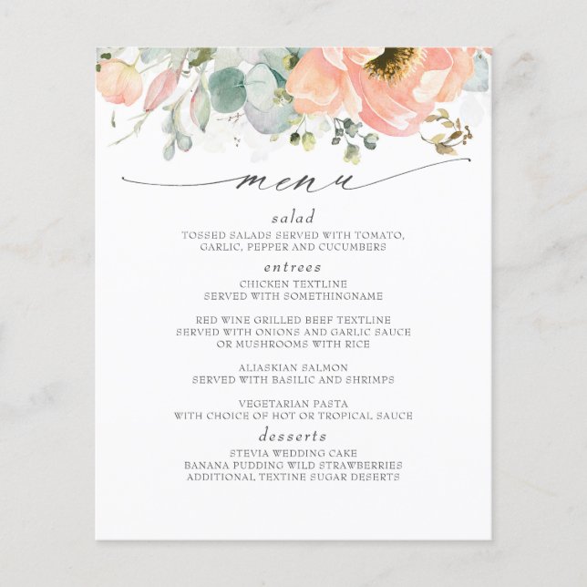 Menu Peach Floral Wedding (Frente)