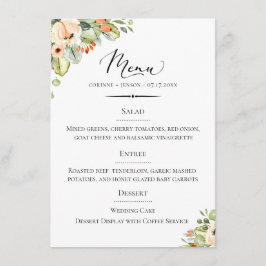 Menu Peach Floral Wedding Chic Typografia