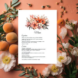 Menu Peach Fuzz Floral Wedding
