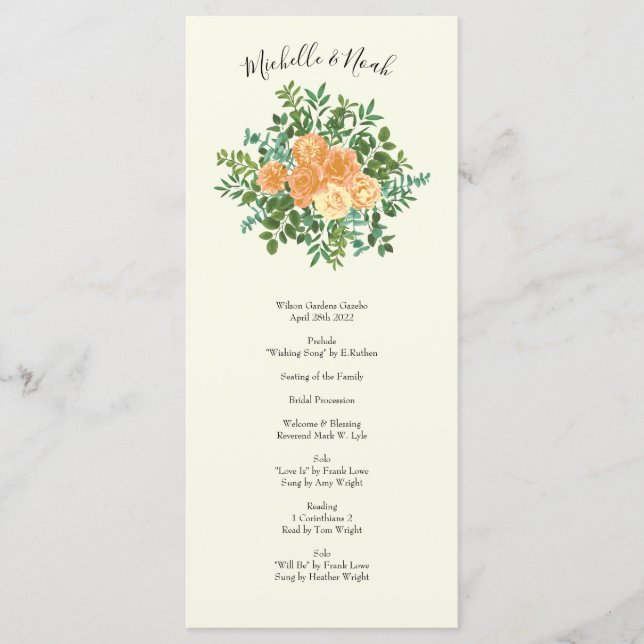 Menu Peach Ivory Wedding Vintage Rosa (Frente)