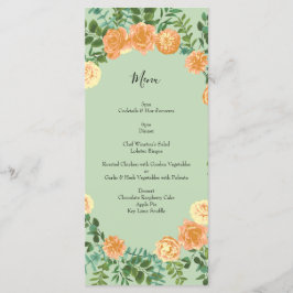 Menu Peach Light Green Peony & Rosa Floral WedMenu