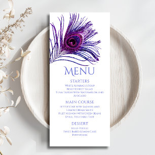 Menu Peacock Feather Chic Glitter Purple Bat Mitzvah