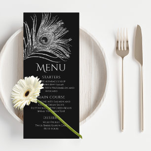 Menu Peacock Feather Glitter Silver Bat Mitzvah