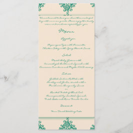 Menu Peacock Feather no Teal Marroquino Azulejo Weding