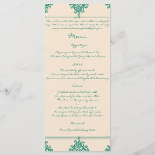 Menu Peacock Feather no Teal Marroquino Azulejo Weding