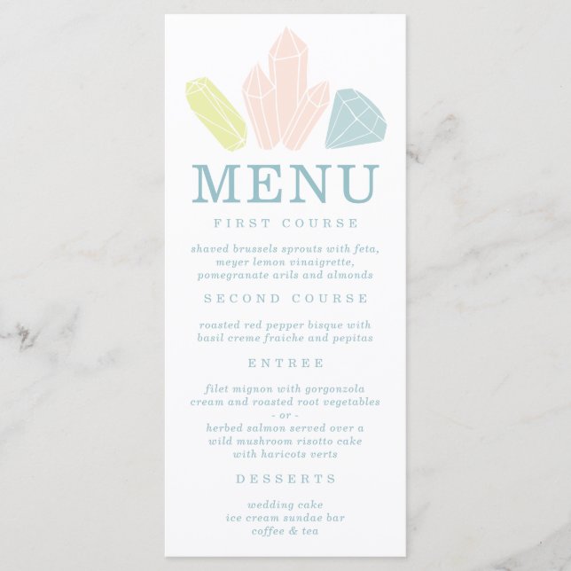 Menu Pedras Gem Casamento Azul Pastel (Frente)