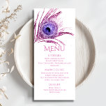 Menu Pena de Pavão Chic Brilho Rosa Festa Bat Mitzvah<br><div class="desc">Este design apresenta uma elegante pena de pavão cintilante rosa em um fundo branco com as informações do seu menu de Bat Mitzvah abaixo. Personalize editando o texto nas caixas de texto. Criado para você pelo Evco Studio www.zazzle.com/store/evcostudio #mitzvah #batmitzvah #planejadordeeventos #mazeltov #judaico #mitzvahswag #festa #vidajudaica #casamento #kosher #mitzvahlife #eventoscorporativos...</div>