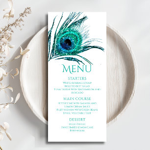 Menu Pena de Pavão Chic Brilho Turquesa Bat Mitzvah