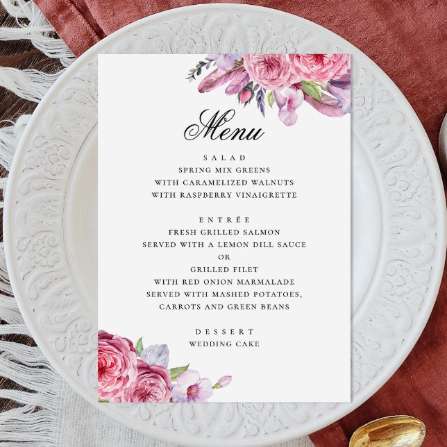 Menu Peônia. Aquarela rosa boho floral jardim casamento (Criador carregado)
