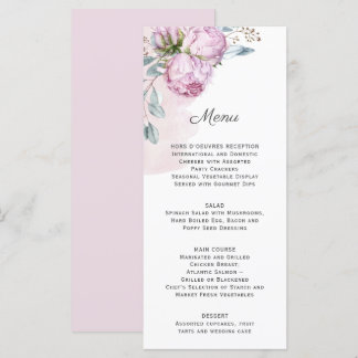 Menu Pêonias Cor-de-Rosa Salgado Casamento Verde