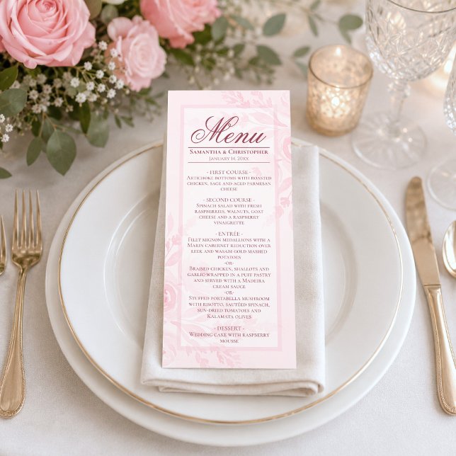 Menu Peônias em Aquarela Rosa Elegante Casamento Boho C (Criador carregado)