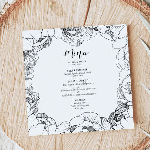Menu Peônias pretas e brancas casamento elegante