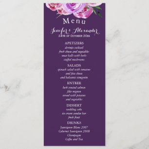 Menu Pêonias violetas de pincel floral cardápio de casa