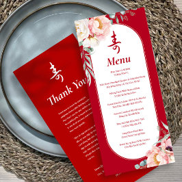 Menu Peony Birthday bilingual vietnamita "Longevity"
