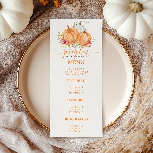 Menu Pequena Abóbora a Caminho Chuveiro de Bebê Floral  (Criador carregado)