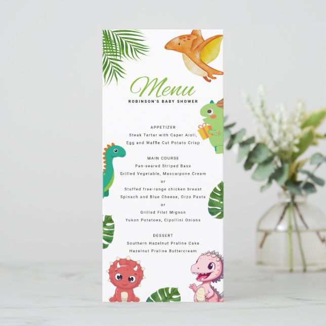 Menu Pequeno Chá de fraldas Dino Bonito (Em pé/Frente)