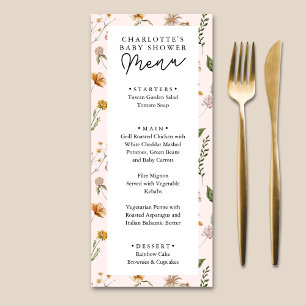 Menu Pequeno Chá de fraldas Rosa de Flor Selvagem