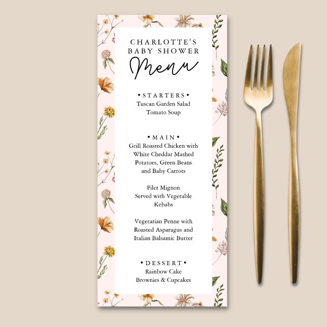 Menu Pequeno Chá de fraldas Rosa de Flor Selvagem (Criador carregado)