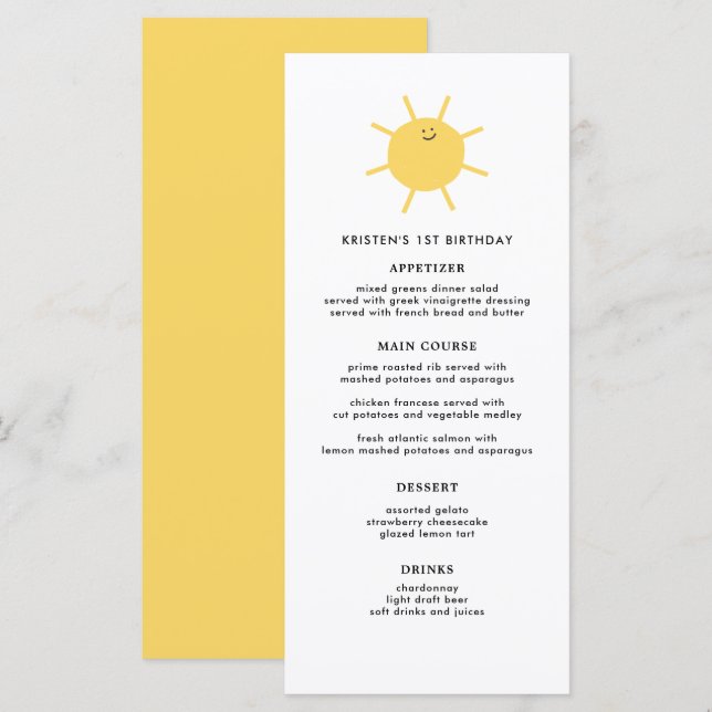 Menu Pequeno Partido Sunshine (Frente/Verso)