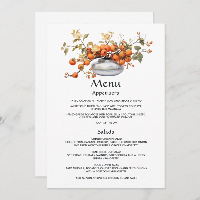 Menu Persimmon Floral Wedding (Frente/Verso)