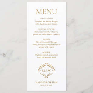 Menu Personalização de Monograma de Crest de Casamento