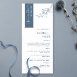 Menu Personalizado com o nome do convidado, Casamento A<br><div class="desc">Por que gastar cartões no lugar e cartões de menu quando você pode ter um menu elegante All-in-one personalizado com o nome de cada convidado? Design contemporâneo, simples e elegante com uma bela caligrafia manuscrita moderna. A faixa no canto superior esquerdo está em tom azul com o nome do convidado...</div>