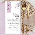 Menu Personalizado com o nome do convidado, Casamento F<br><div class="desc">Por que gastar cartões de lugar e cartões de menu quando você pode ter um menu elegante All-in-one personalizado com o nome de cada convidado? Design contemporâneo, simples e na moda com belos detalhes caligraficos modernos manuscritos e flores delicadas com roxo empoeirado, massa, lilás e flores de lavanda. A faixa...</div>