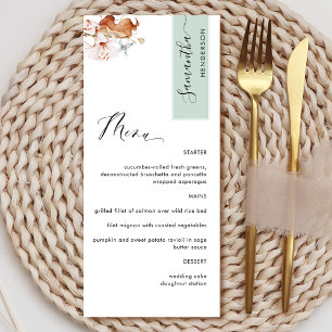 Menu Personalizado com o Nome do Convidado, Flores Verd