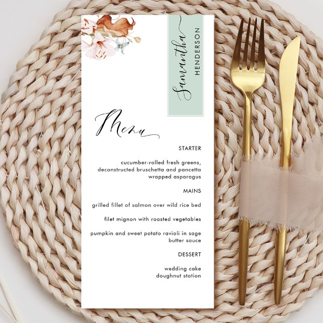 Menu Personalizado com o Nome do Convidado, Flores Verd (Criador carregado)
