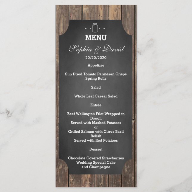 Menu Personalizado de Casamento de Mason Jar Russo Únic (Frente)