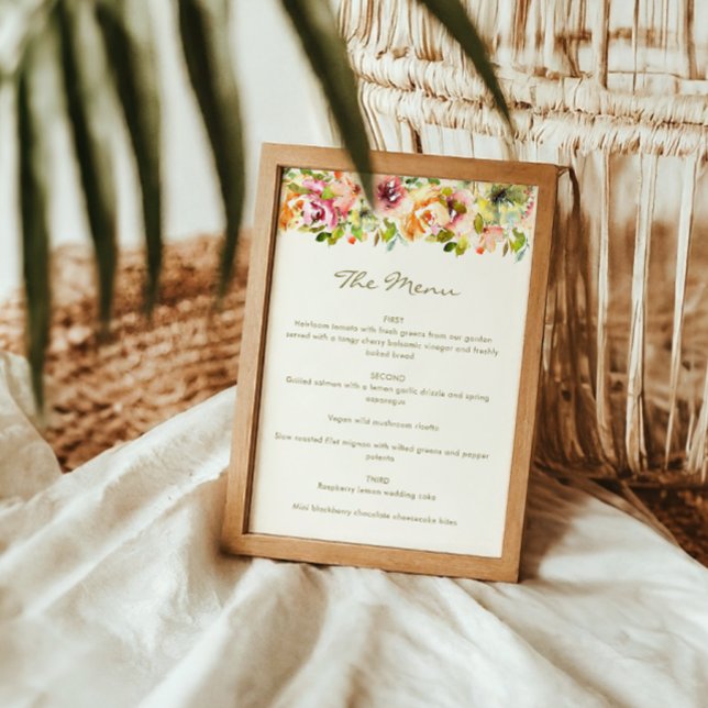Menu Personalizado de Casamento Floral Rustic Wate (Criador carregado)
