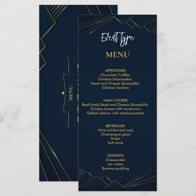 Menu personalizado de festa de aniversário (Frente/Verso)