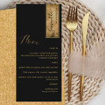 Menu Personalizado Elegante com Nome de Convidado Preto<br><div class="desc">Porquê gastar cartões de lugar e cartões de menu quando pode ter um Menu elegante All-in-one personalizado com cada nome de convidado! Design contemporâneo, simples e elegante com bela faixa de ouro com nome de convidado na caligrafia moderna escrita manual a preto. De volta a preto. NOTA: adicione um nome...</div>