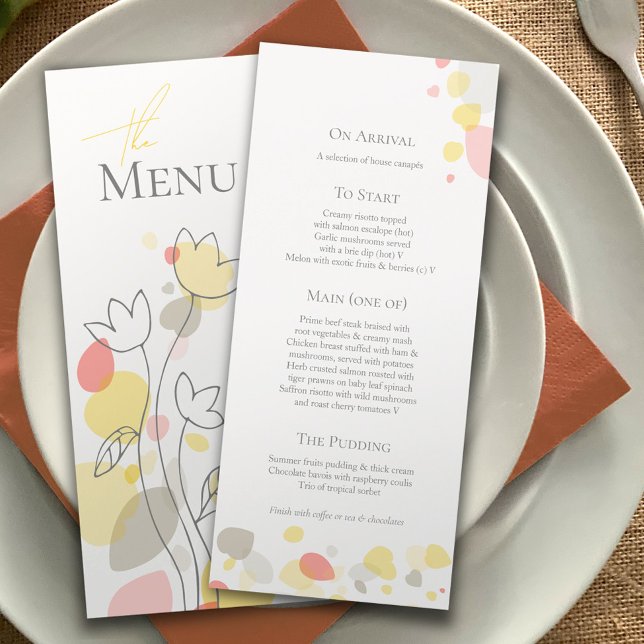 Menu Pétalas de flores de confete modernas amarelas men (Criador carregado)