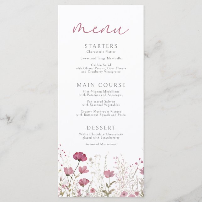Menu Pink Baby In Bloom Floral Wildflower Baby Shower (Frente)