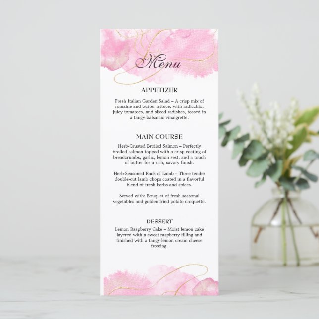 Menu Pink Elegante Moderno e Casamento Dourado (Em pé/Frente)