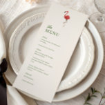Menu Pink Flamingo Tropics Coastal Wedding Dinner<br><div class="desc">Add a playful tropical touch to your reception with this pink flamingo wedding menu. The front features a charming pink flamingo illustration that brings a fun island vibe to your table setting, while the back showcases classic blue stripes for a fresh coastal look. The mix of tropical and coastal elements...</div>