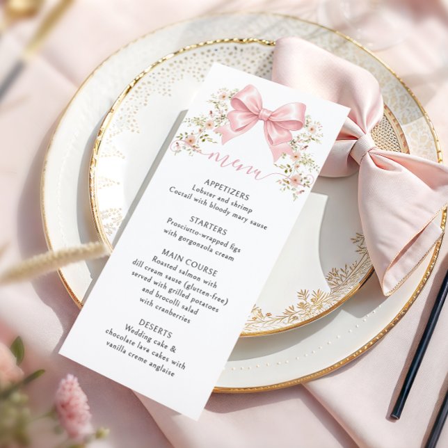 Menu Pink Floral Bow Coquette Baby Girl Shower (Criador carregado)
