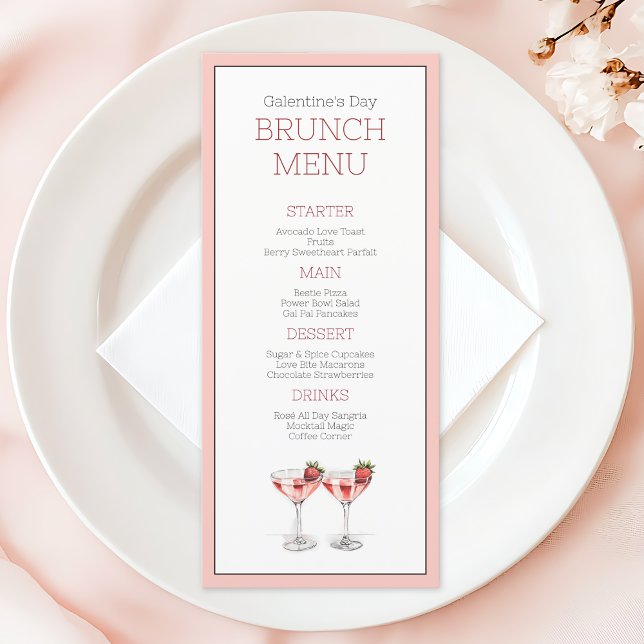 Menu Pink Girly Cocktail Galentine's Day Brunch Party (Pink Girly Cocktail Galentine's Day Brunch Party Menu)