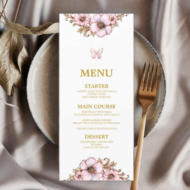 Menu Pink Golden Tiara Borboleta Quinceañera  (Criador carregado)