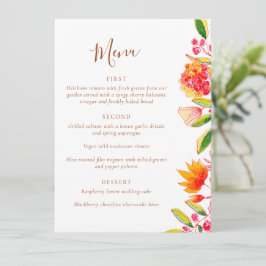 Menu Pink Orange Watercolor Floral Wedding Dining