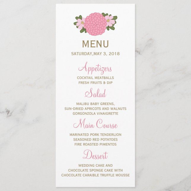 Menu Pink Peony Floral Weding (Frente)